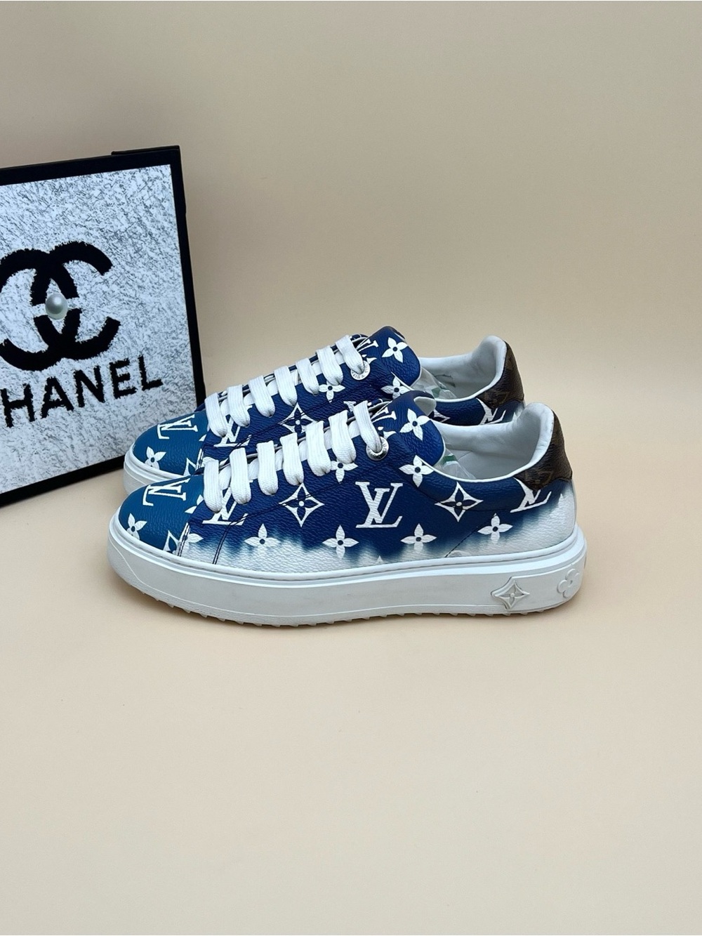 Louis Vuitton Kids Blue & White Monogram Sneakers